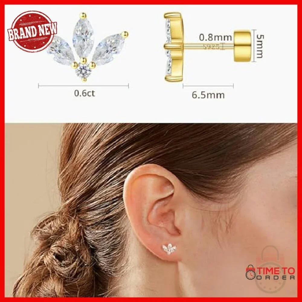 Moissanite Stud Earrings Sterling Silver 14k Gold Plated Hypoallergenic